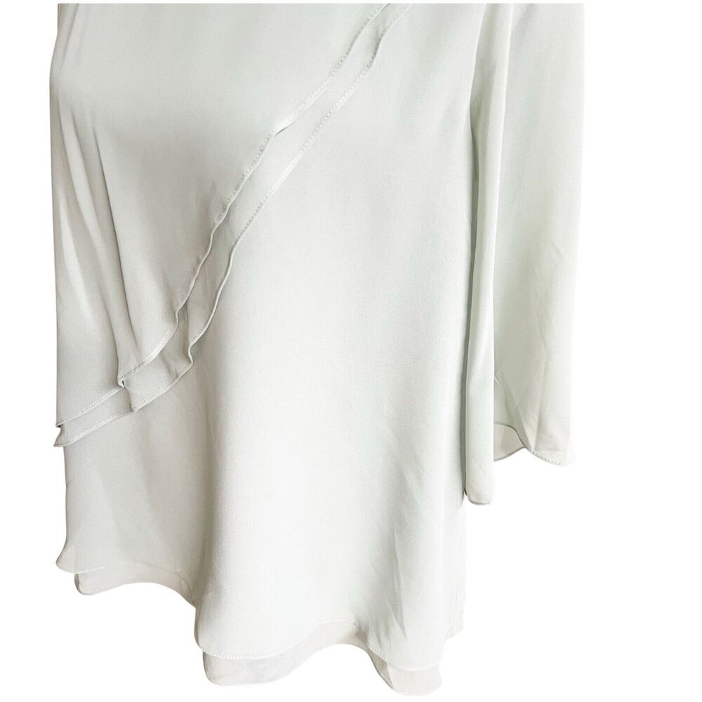 Number Sea Women’s Ruffled 3/4 Blouse Size 12 Seafoam Zipper Back Office Dressy - Picture 7 of 14